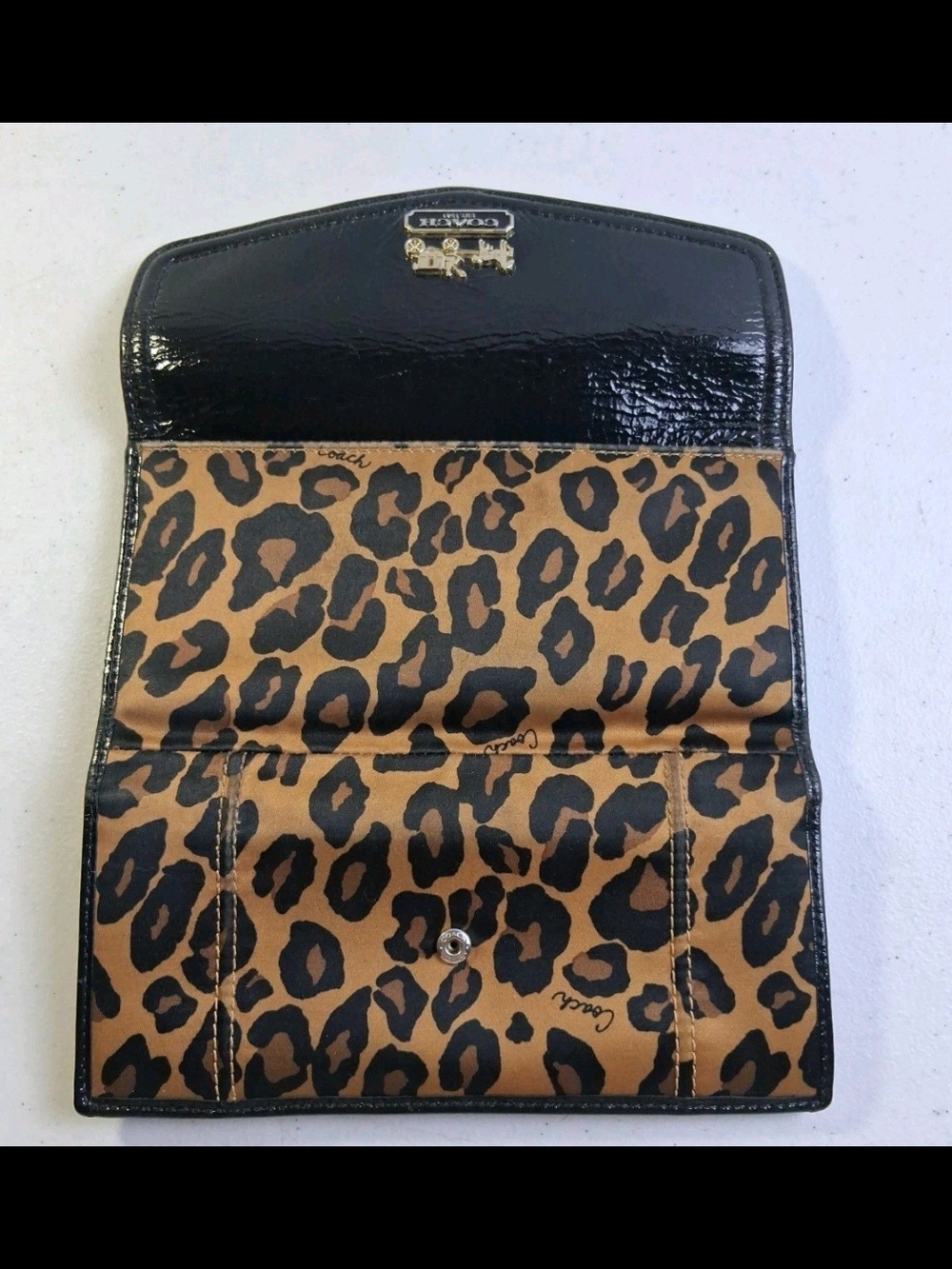 Coach Leopard Print Leather Wallet - Black & Tan - Picture 3 of 4
